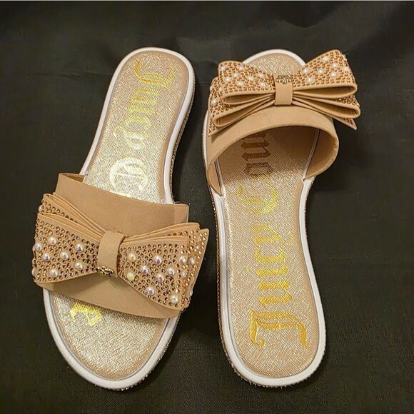 BRAND NEW JUICY  COUTURE YAEL BOWNOT PEARL RHINESTONE SLIDER R3 - Picture 4 of 13